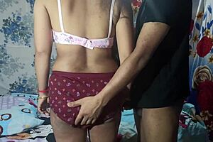 Desi Indian beauty with big tits and big ass endures rough doggy style sex as step sister, hair pulled hard for intense moans