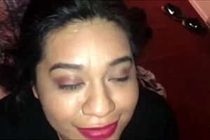 Handicap latina maid delivers interracial blowjob and handjob to big black cock in hotel