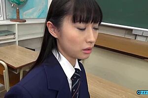 The strict professor bends over the Asian cutie for doggystyle drilling. He fills her shaved pussy with creampie after deepthroat and riding in cowgirl.