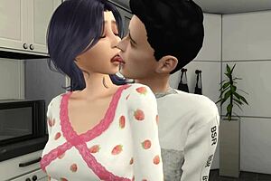 Damn, I distracted that housewife with her huge ass from cooking by giving her a deepthroat blowjob and then double penetration in the kitchen.