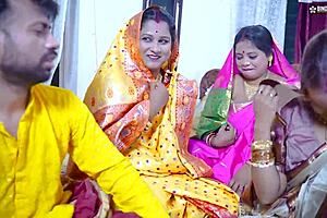 Desi horny Indian three bhabhi at a wedding party getting fucked by dewar in bedroom groupsex like brides in costumes