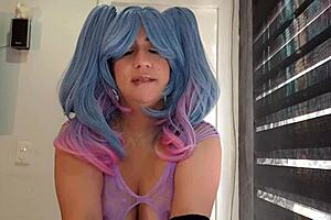 I have this innocent Latin milf wife in cosplay she masturbates me then I penetrate her standing and uh finish in her mouth with cumshot