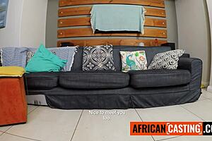 Skinny black milf, you're blowing that big white cock agent in fake interview?