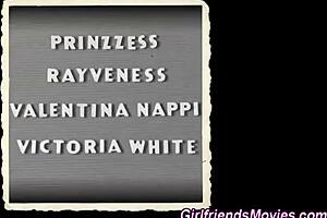 Watch this lesbian MILF spank the babe in stockings.