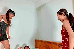 Uttaran20 - Hot Threesome With Two Amazing Desi Teens 18+ In Doggystyle And Riding. Facial Cumshots And Squirting Pussy Action.