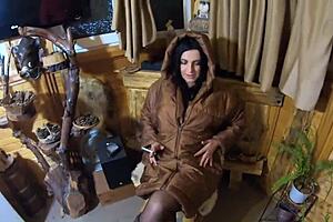 preview milfycalla smoking and a lot of cum on my new light brown long jacket