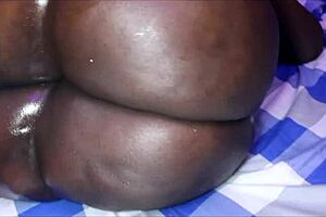 Ebony Ssbbw Using Dildo for Squirting Action on Table in Close-Up Preview