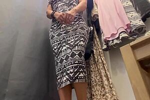 an excited girl with big tits tries on clothes outdoors 😏