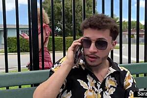 Some dude fucks busty curly milf with big tits and ass in quickie creampie action.