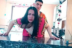 kitchen quickie - indian stepmother rides stepson in cowgirl with wet pussy moaning 😏