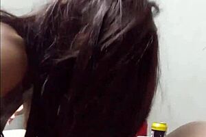 Wife sucks my cock, she decided not to clean but suck cock instead with puffy nipples and tight pussy in bedroom.