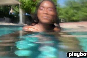 Hot posing unfolds with black babe ana foxxx in perfect poolside session for playboy