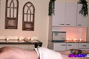 During a shady spa session, smoking hot therapist Isabel gives massage then gets fucked doggystyle by client.