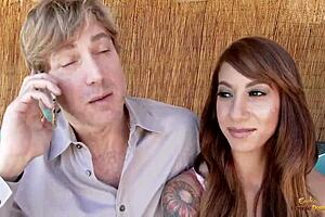 Wife with Tattoos and Natural Tits Gets Fucked Doggystyle While Cucking Husband with Pussy Licking