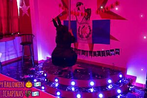 Playboy bunny wishes happy Halloween on the catwalk in ripped clothes