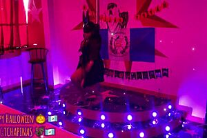 Playboy bunny wishes happy Halloween on the catwalk in ripped clothes