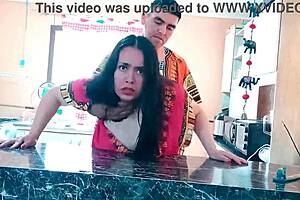 kitchen quickie - indian stepmother rides stepson in cowgirl with wet pussy moaning 😏