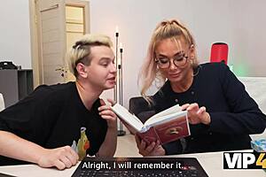 Milf tutor has mmf threesome with 2 young cocks in dormitory