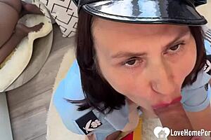 I love how this police milf gets naughty sucking my huge dick at her place in pov