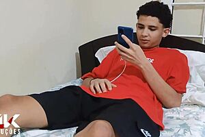 Young skinny stepson hides in closet to spy on hot milf stepmom with big natural tits. She strips naked and shows huge ass in bedroom.