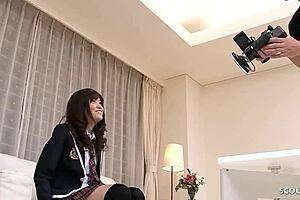 Petite Japanese teen 18+ with small tits dives into first-time uncensored jav creampie casting