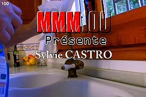 In the kitchen, Latina milf in boots gets silenced as he pushes his cock into her mouth for a blowjob.