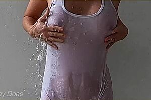 wet t-shirt clings to massive wife tits in public compilation