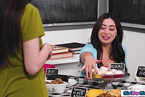 Stepmom engages in close interaction with stepdaughter under the table during a quiet moment with natural elements