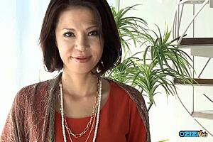 this japanese granny gets all hot seeing that erection during her hairy pussy interview