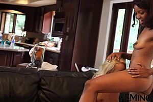 black employee straps up to fuck blonde slut in 4k feminge