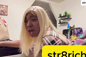 Young blonde cheerleader takes anal from huge cock in kitchen?