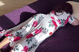 stepmom lays on bed but stepson interrupts her big natural tits rest