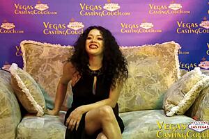 Dasha Love blindfolded gagged in first Vegas BDSM casting vibrator orgasms POV closeup