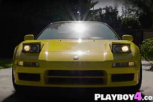 sexy petite ebony milf with big tits washes acura nsx in garage lingerie tease