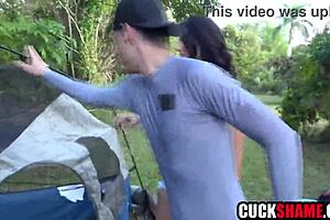 Cuck hubby watches wife fuck stranger outdoors