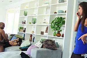 Teen catches stepmom cheating on bbc joins skinny ffm threesome old young 18+