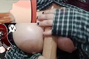 Chubby milf oils big natural tits while riding thick bwc dildo hard