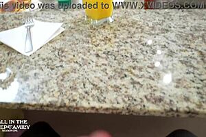 mature stepmom kneels under breakfast table slurping stepsons throbbing cock pov