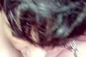 Chienne Marie sucks two guys off then gulps their hot uro load!