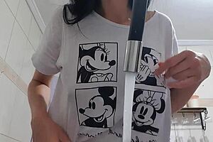 sexy latina maid washes dishes with huge tits bouncing out