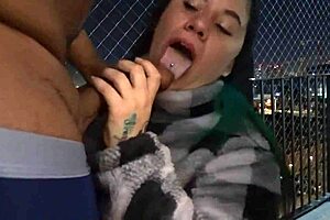 friend's balcony blowjob turns into my hard pussy pounding