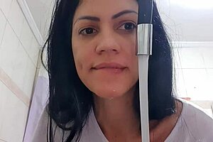 sexy latina maid washes dishes with huge tits bouncing out