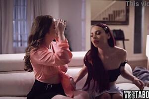 Petite redhead dives into fucking big-boobed blonde milf on their hot first date