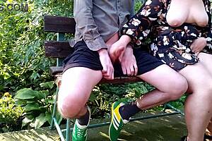 Curvy Step Mother Flashes Natural Tits In Public Park Making Step Son Cum