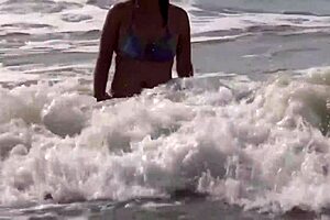 on the beach i'm so horny masturbating with stepson till he creampies my pussy!