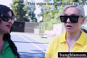 two milfs' tennis match explodes into pussy-pounding foursome!