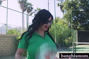 two milfs' tennis match explodes into pussy-pounding foursome!