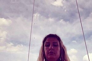 tattooed chick's hard nipples pop through see-through gym top