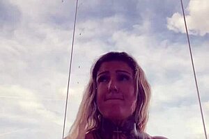 tattooed chick's hard nipples pop through see-through gym top