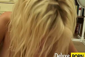 Trashy teen chokes on huge throbbing cock